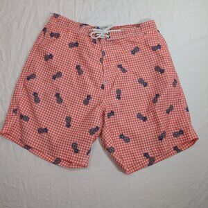 Trunks men's size large red gingham pineapple swim trunks vacation, beach J4